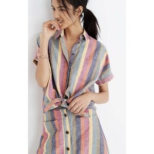 Madewell Multicolor Striped Linen Blend Button-Down Shirt XS | Tie Front |